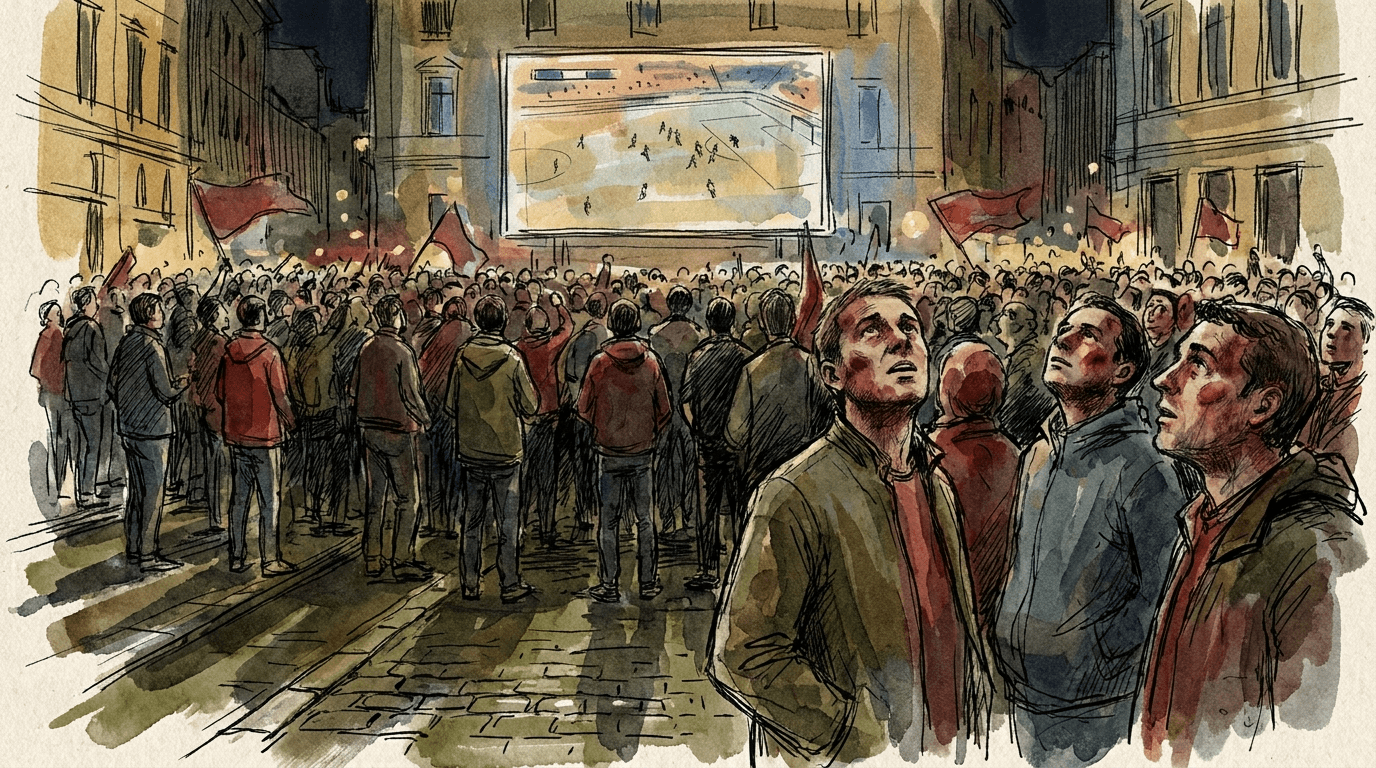 Des milliers de supporters suisses rassemblés place de Plainpalais à Genève dans la nuit du 11 au 12 juillet 2026, drapeaux rouges à croix blanche brandis, regardant le match Suisse-Argentine du Mondial 2026 sur écran géant en plein air.