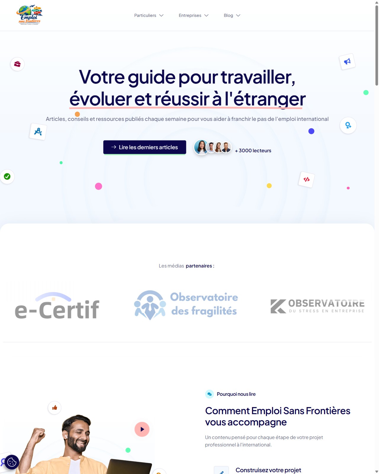 Startseite der Website Emploi Sans Frontières.